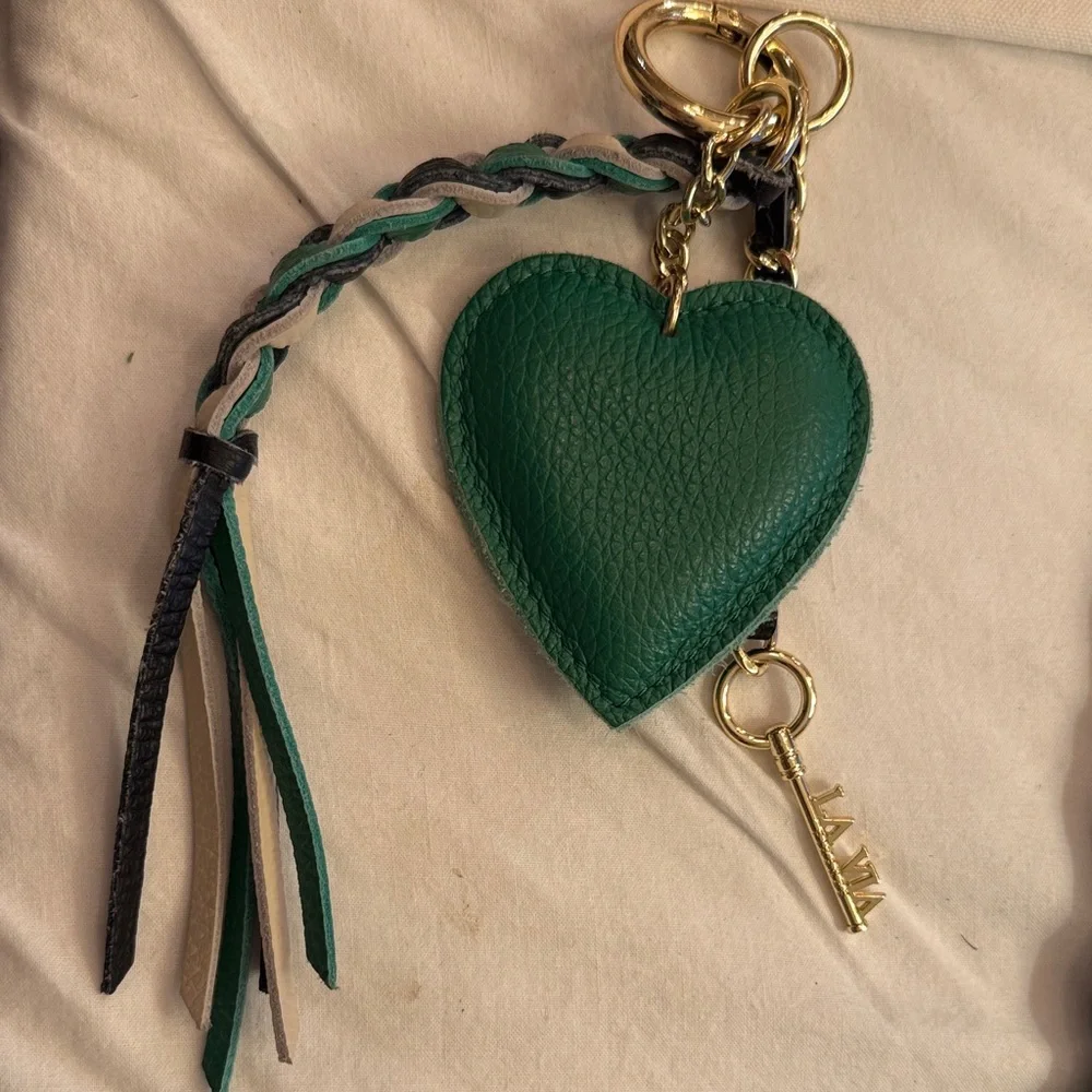 Green Heart Leather Keychain Charm with Tassel - Picture 1 of 1